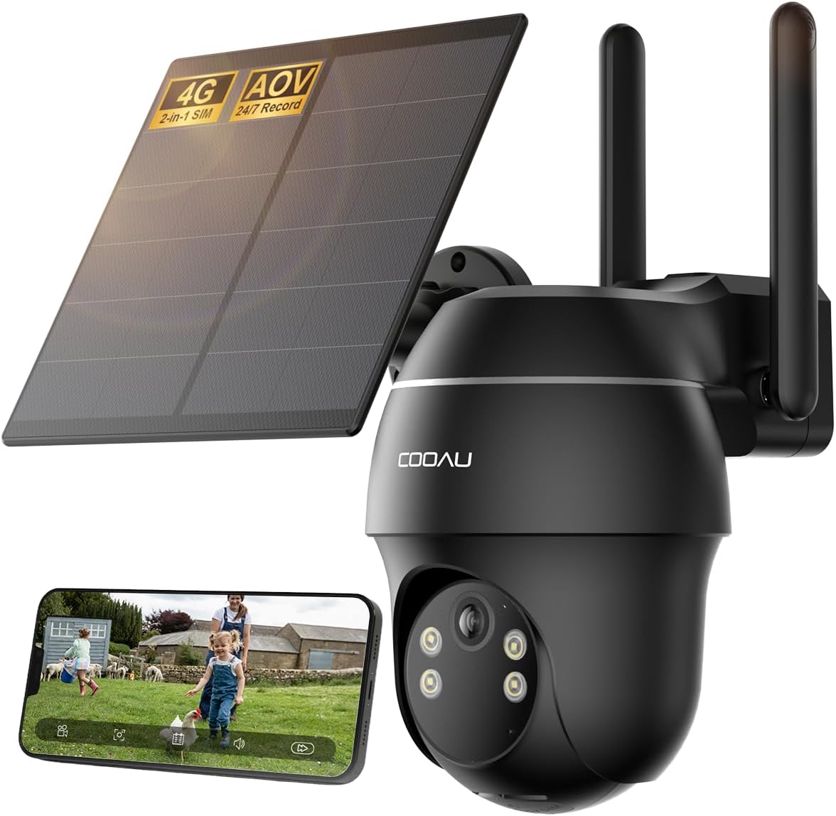 Caméra de surveillance COOAU 4G AOV extérieure sans fil pour sécuriser une résidence secondaire